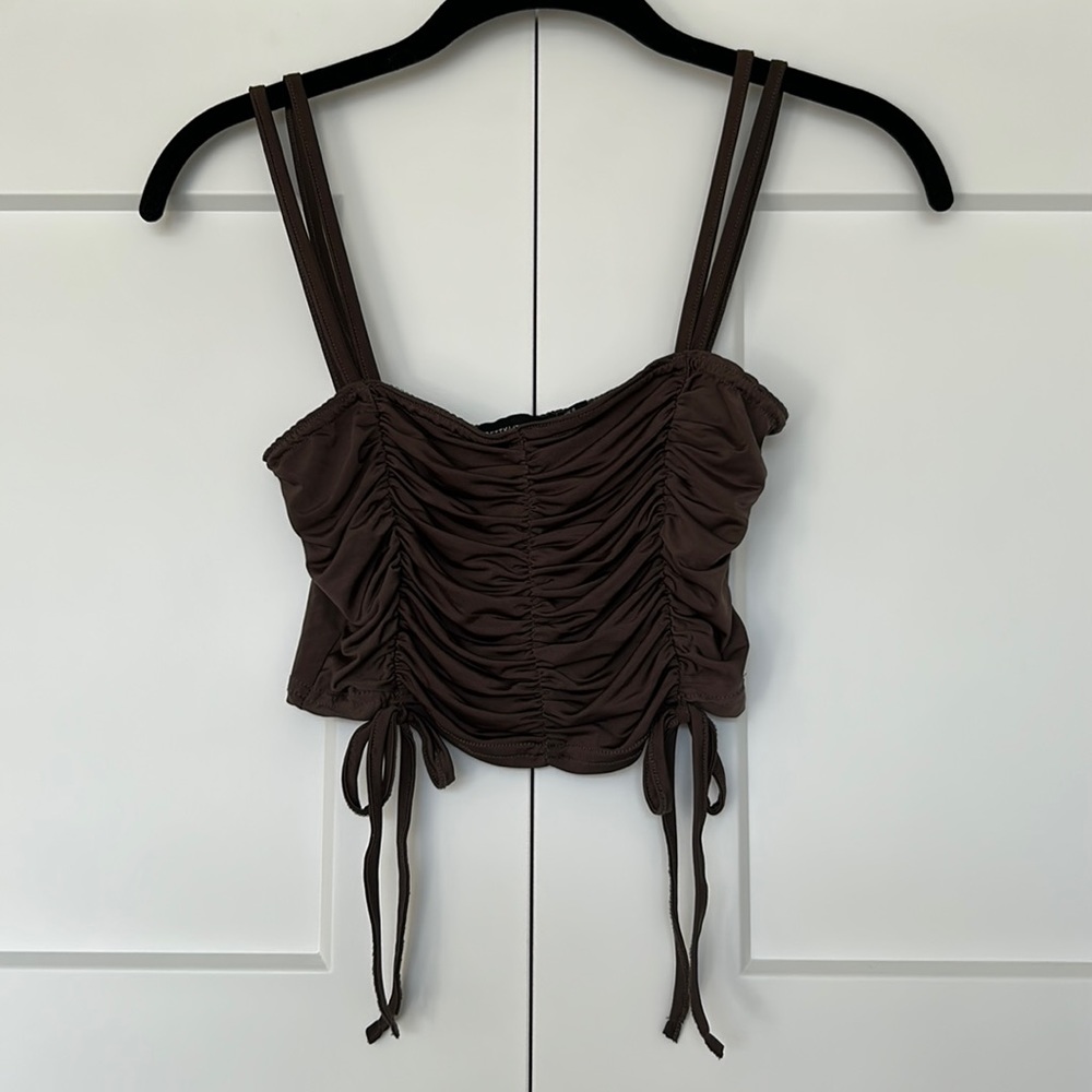 PrettyLittleThing Rouched Brown Crop Top
